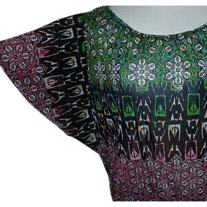 LANE BRYANT Womens 18/20 Sheer Hippie Boho Colorful Print Smocking Poncho Top